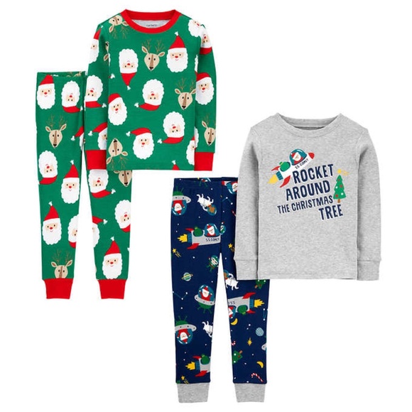 Carters PJ Set 4 Piece Santa Green Rocket Grey - Picture 5 of 13